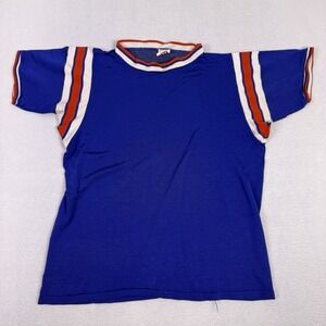 True Vintage 60s 70s Mason Athletic Wear Ringer Jersey T-Shirt Blue Striped USA